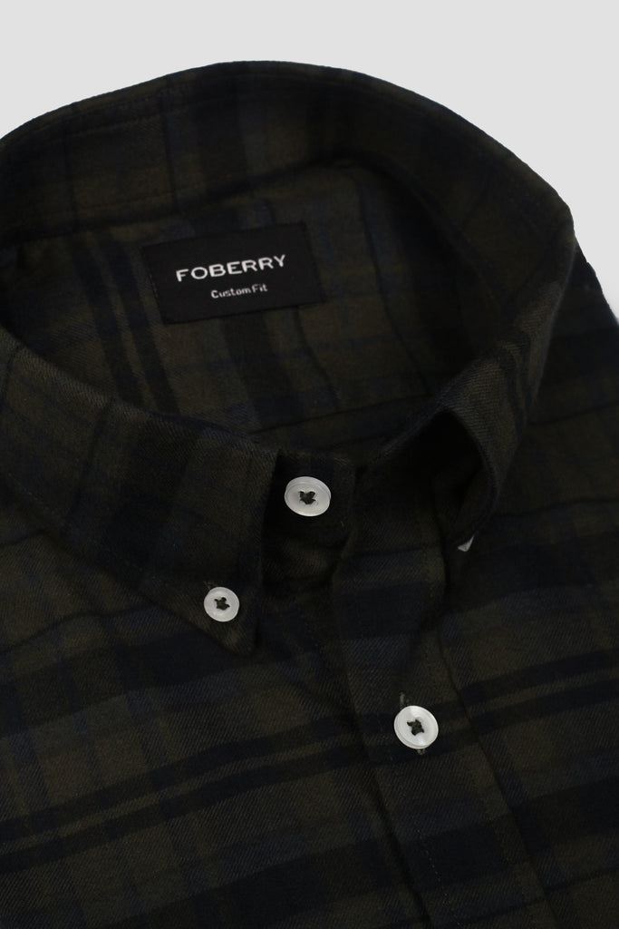 Army Green Checkered Winter Flannel Shirt