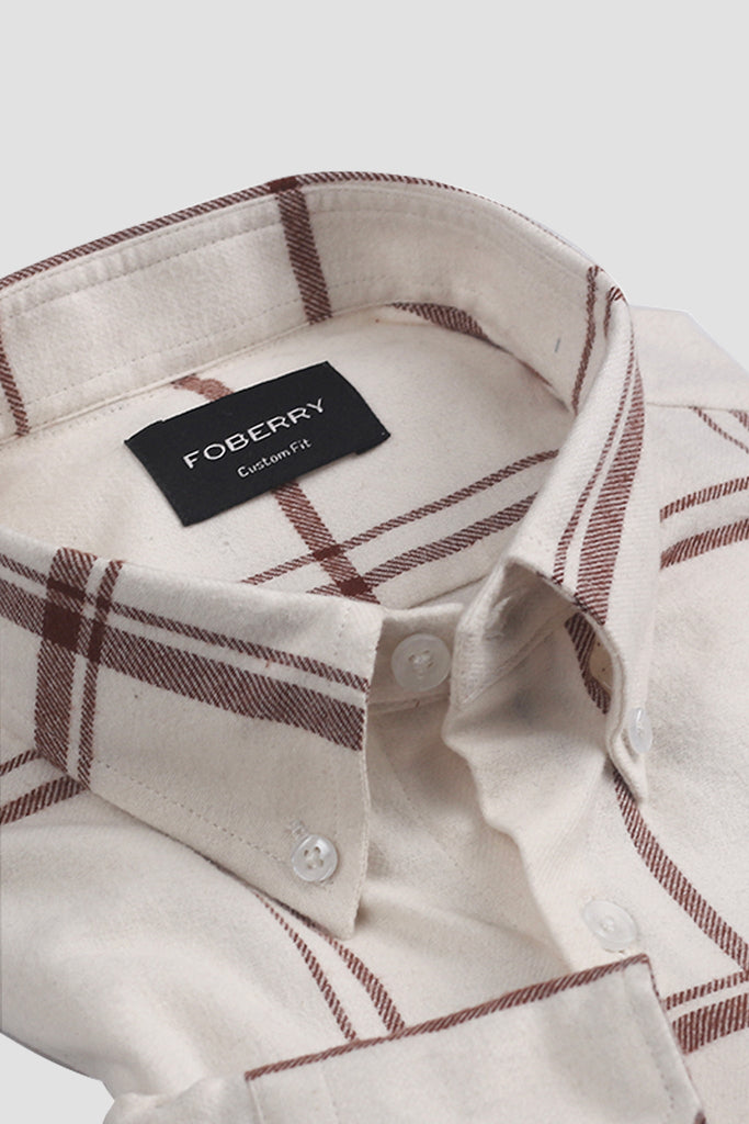 Brown White Tartan Brushed Flannel Shirt