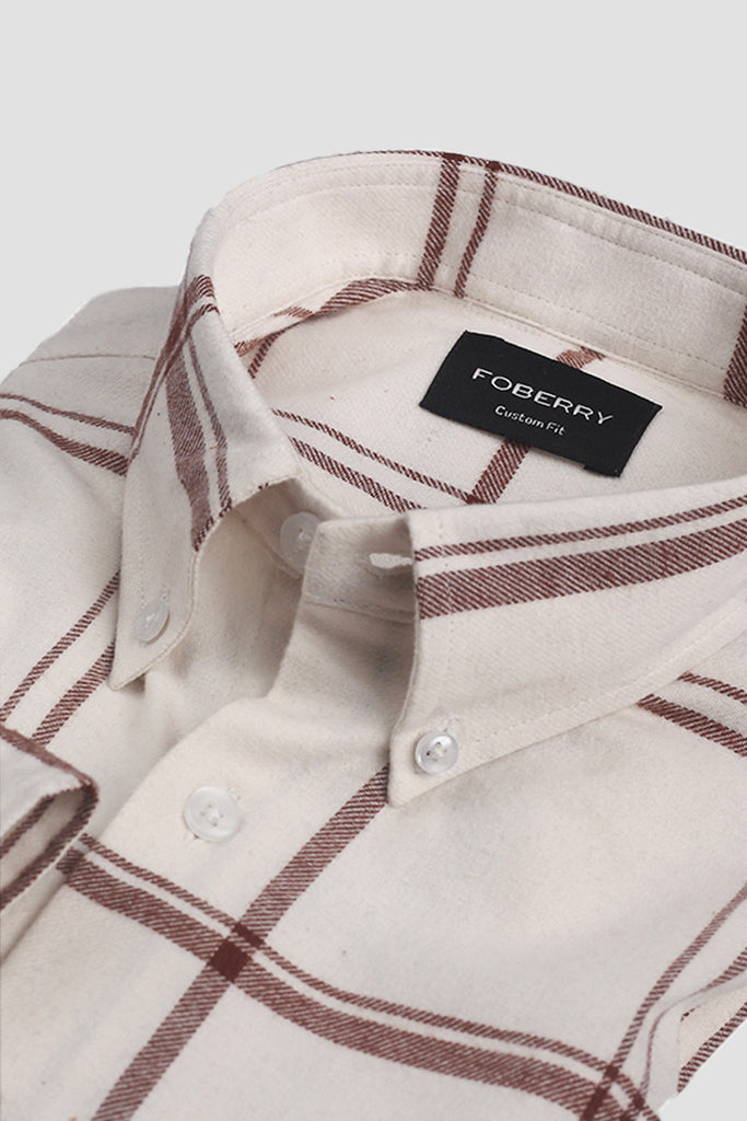 Brown White Tartan Brushed Flannel Shirt