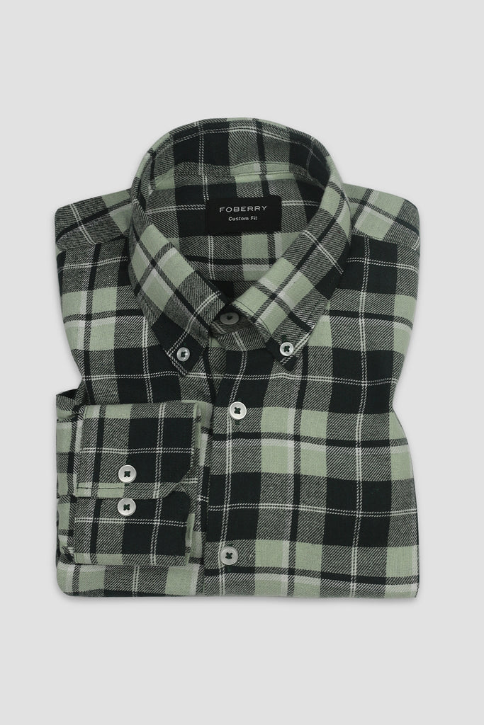 Pistachio Green Italian Plaid Flannel Shirt