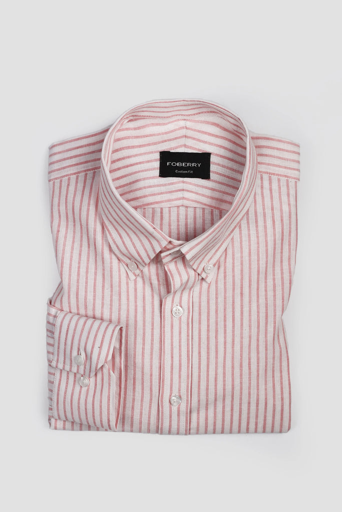 Peachy Orange Stripes Linen Shirt Foberry