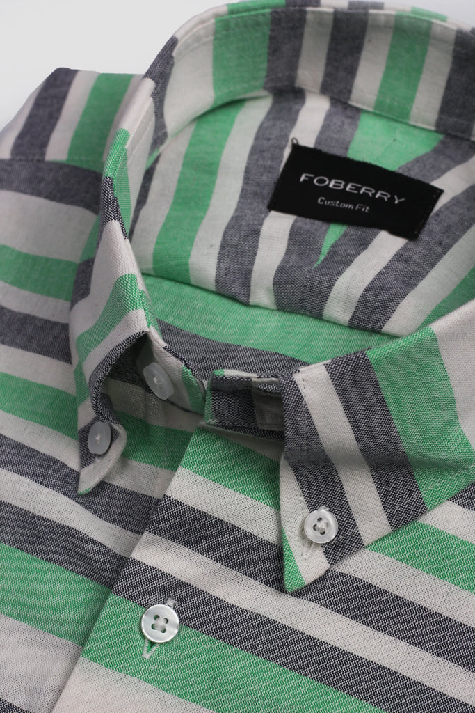 Green Horizontal Striped Linen Shirt Foberry