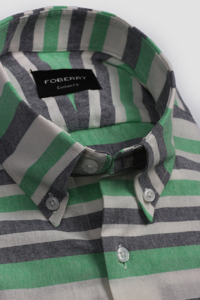 Green Horizontal Striped Linen Shirt Foberry