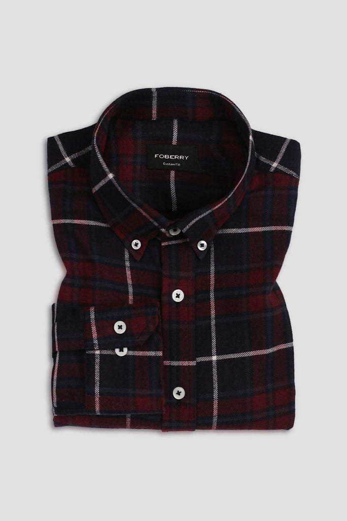 Maroon Blue Tartan Winter Flannel Shirt