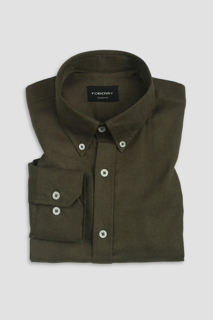 Olive Green Brushed Winter Flannel Shirt