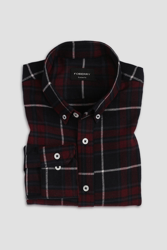 Maroon Blue Tartan Winter Flannel Shirt