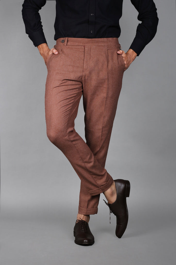 Mocha Brown Brushed Flannel Trousers