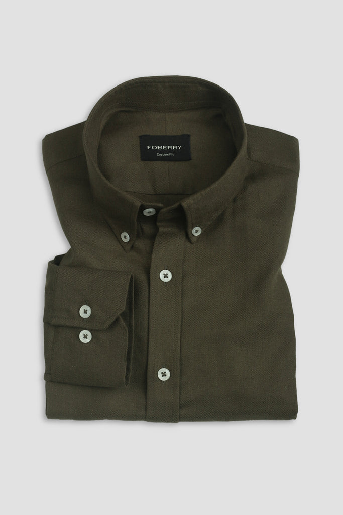 Olive Green Brushed Winter Flannel Shirt