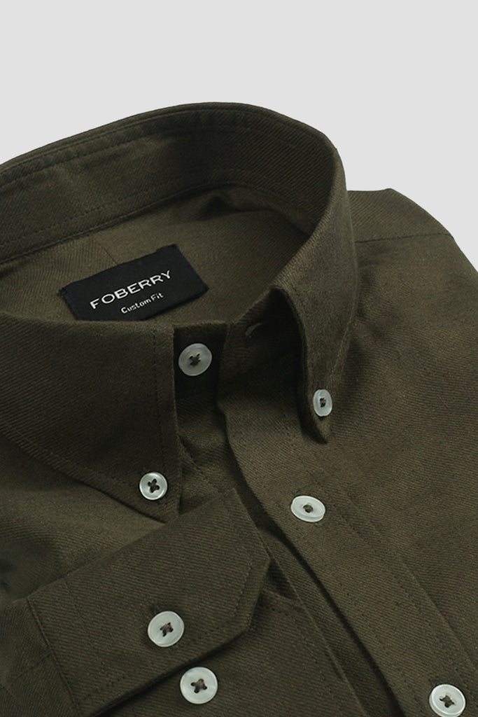 Olive Green Brushed Winter Flannel Shirt