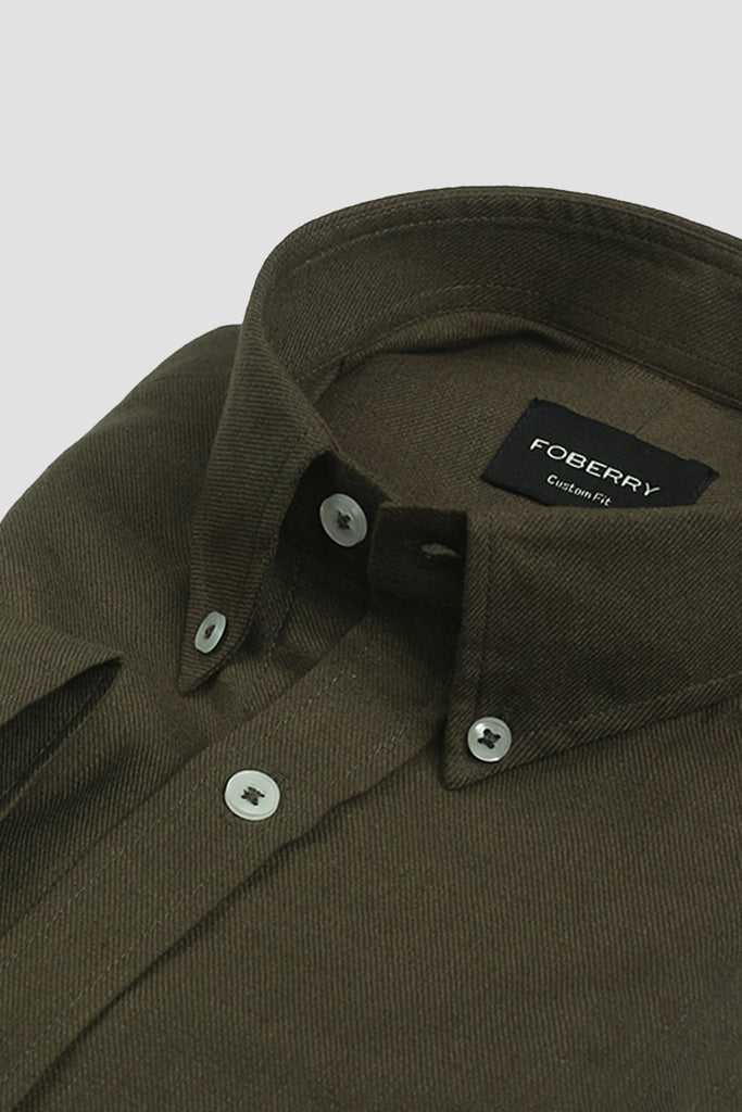 Olive Green Brushed Winter Flannel Shirt