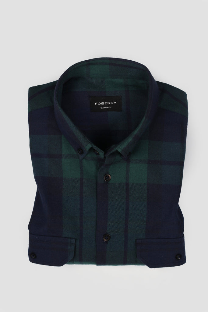 Green Blue Gingham Flannel Shirt