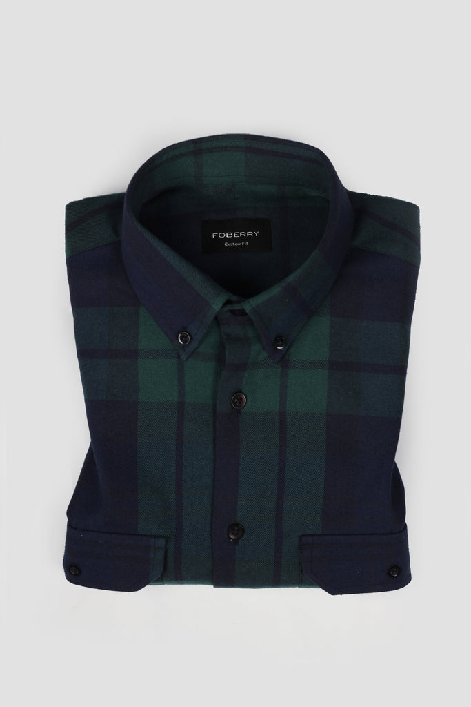 Green Blue Gingham Flannel Shirt