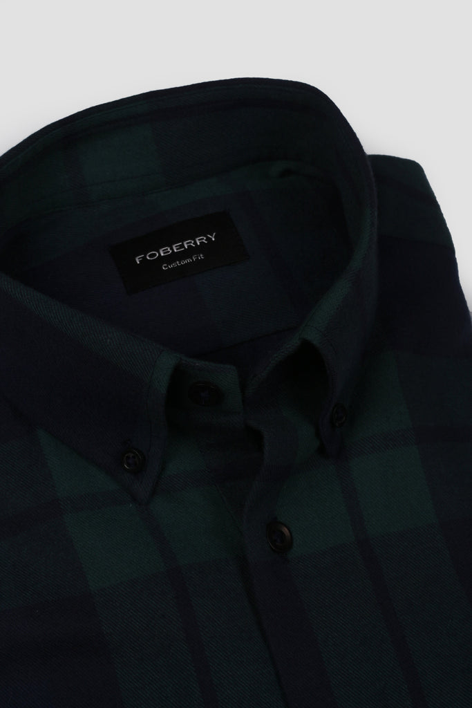 Green Blue Gingham Flannel Shirt