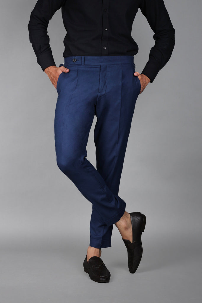 Navy Blue Brushed Flannel Trousers