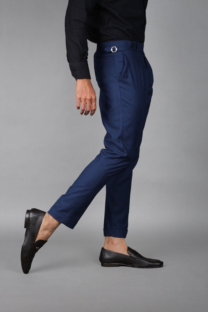 Navy Blue Brushed Flannel Trousers