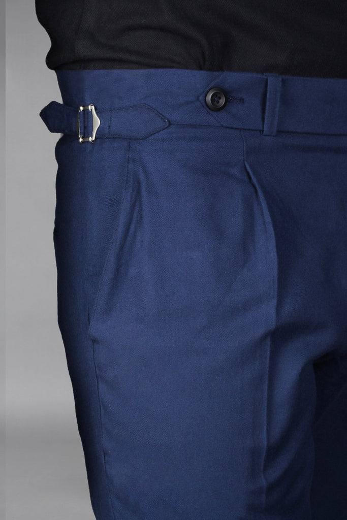 Navy Blue Brushed Flannel Trousers