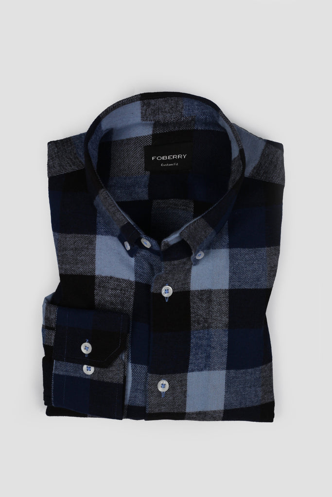 Blue Black Gingham Winter Flannel Shirt