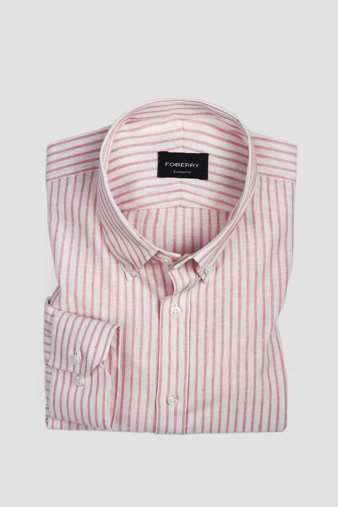 Peachy Orange Stripes Linen Shirt Foberry