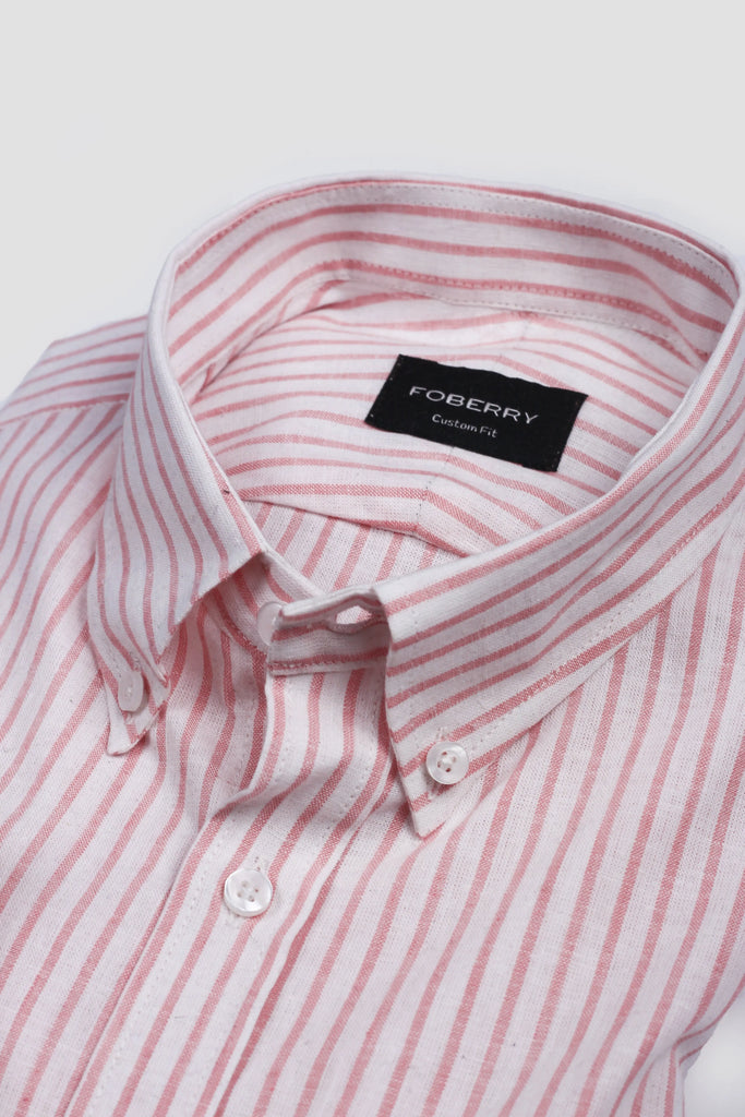 Peachy Orange Stripes Linen Shirt Foberry