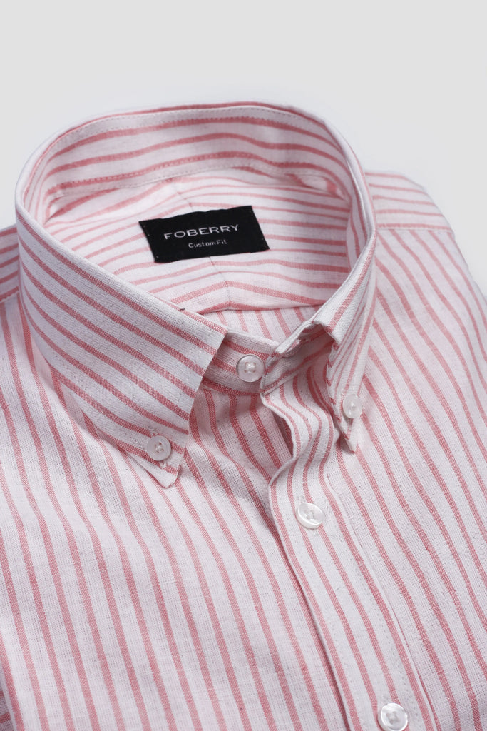 Peachy Orange Stripes Linen Shirt Foberry