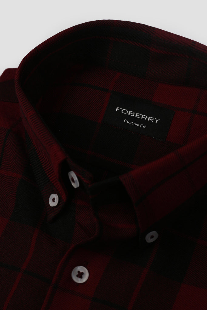 Maroon Checkered Flannel Shirt