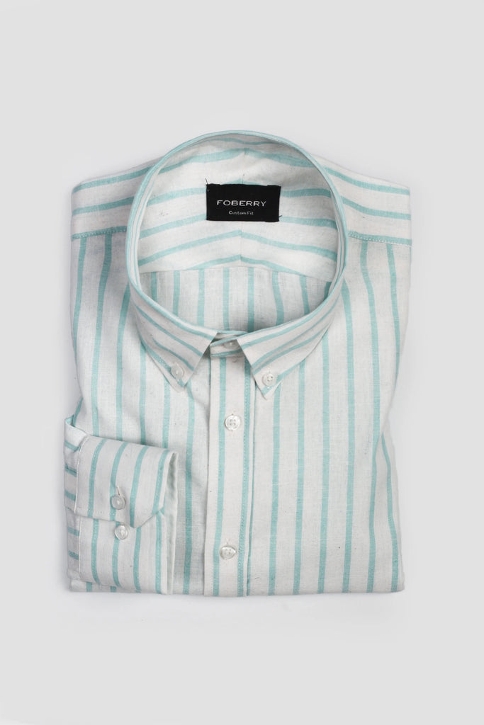 Turquoise Stripes Linen Shirt Foberry