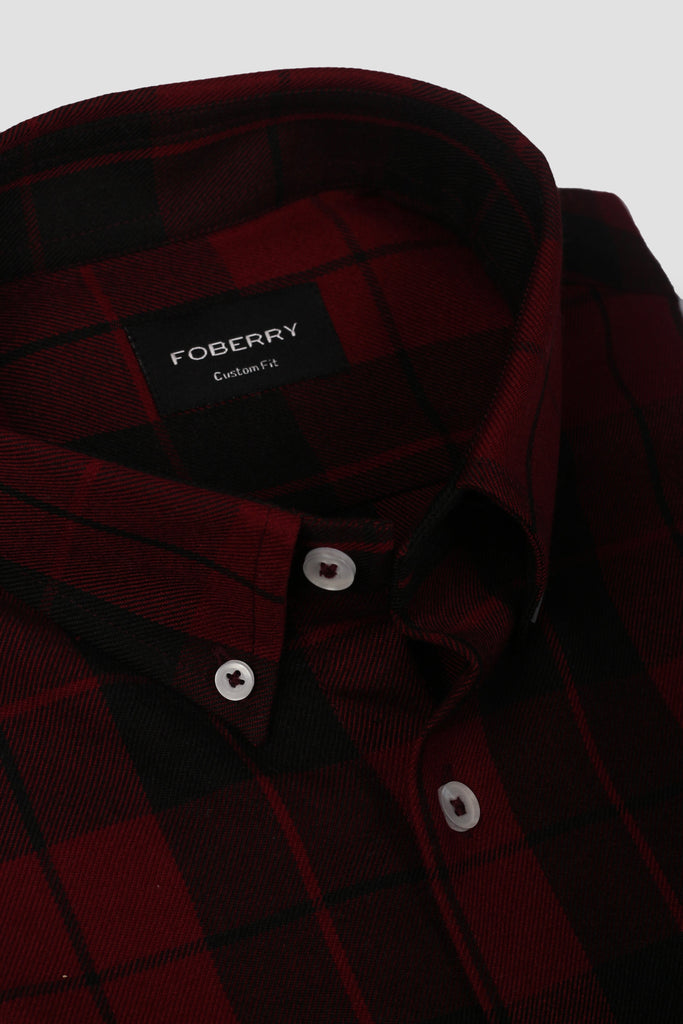 Maroon Checkered Flannel Shirt