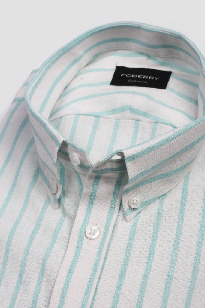 Turquoise Stripes Linen Shirt Foberry