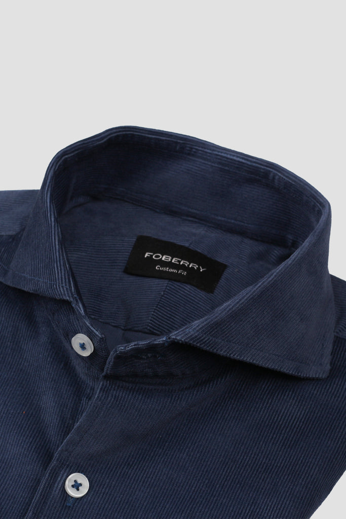 Steel Blue Corduroy Shirt - Cut Away Extreme Collar