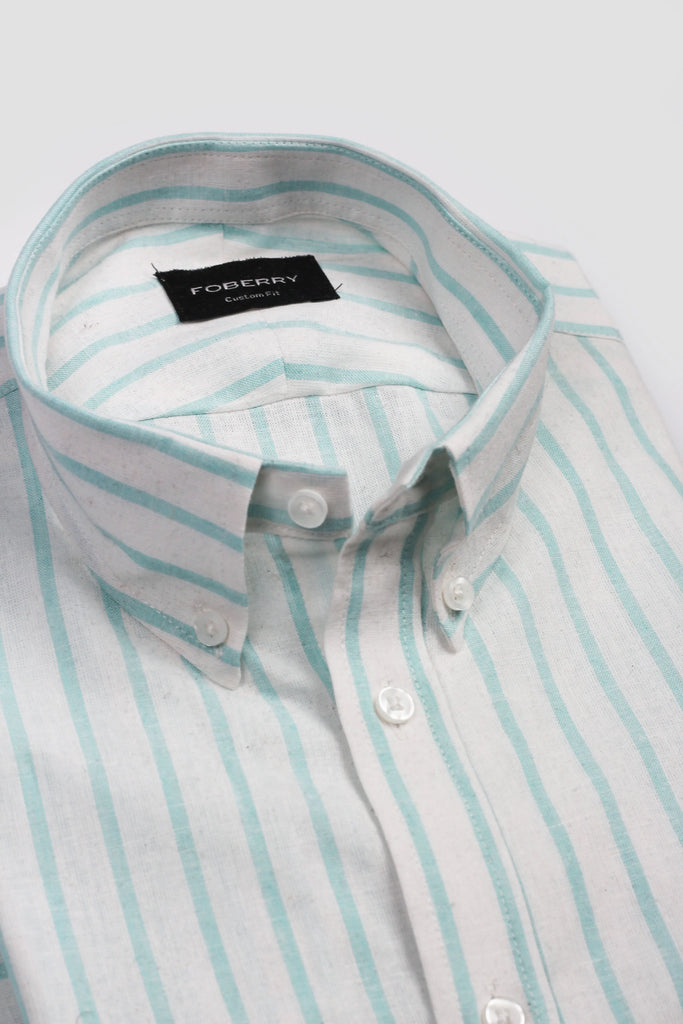 Turquoise Stripes Linen Shirt Foberry