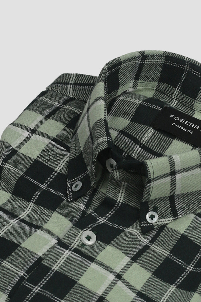 Pistachio Green Italian Plaid Flannel Shirt