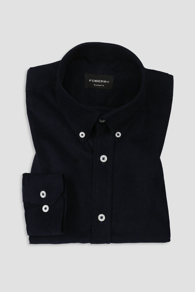 Navy Blue Corduroy Shirt - Button Down Collar