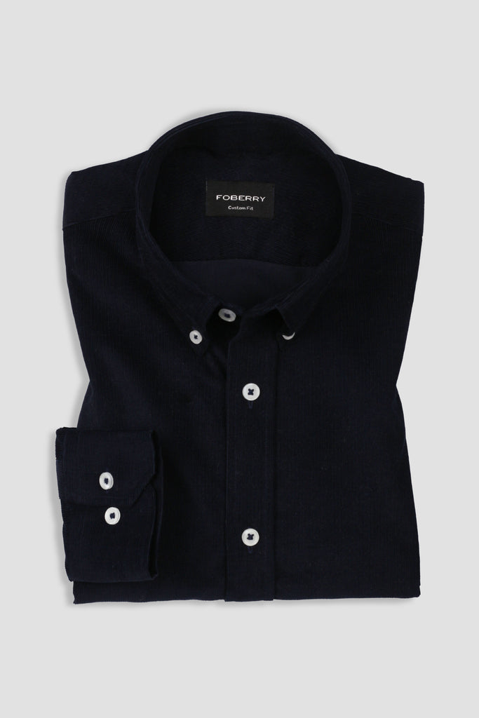 Navy Blue Corduroy Shirt - Button Down Collar