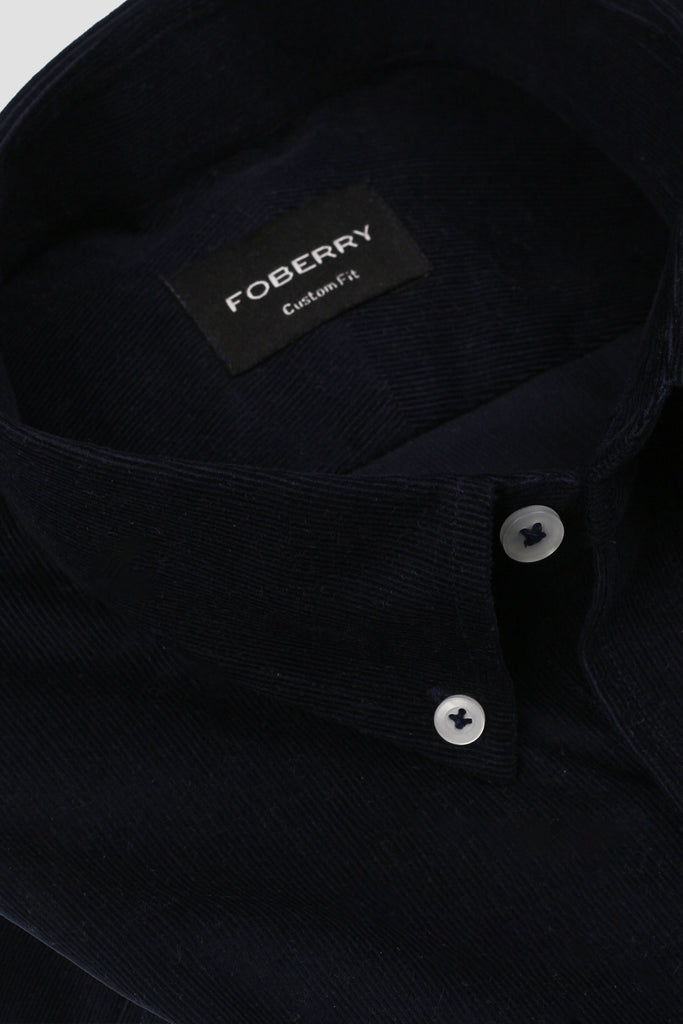 Navy Blue Corduroy Shirt - Button Down Collar