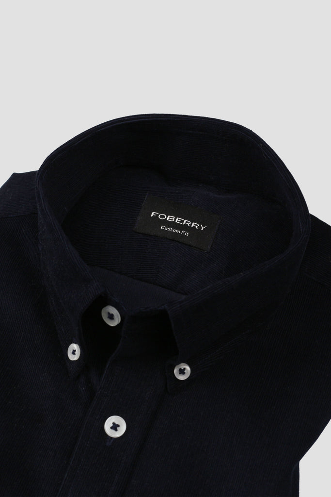 Navy Blue Corduroy Shirt - Button Down Collar