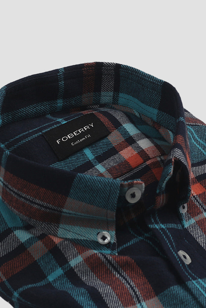 Orange Blue Tartan Winter Flannel Shirt