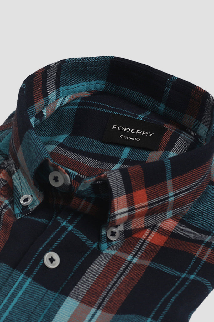 Orange Blue Tartan Winter Flannel Shirt