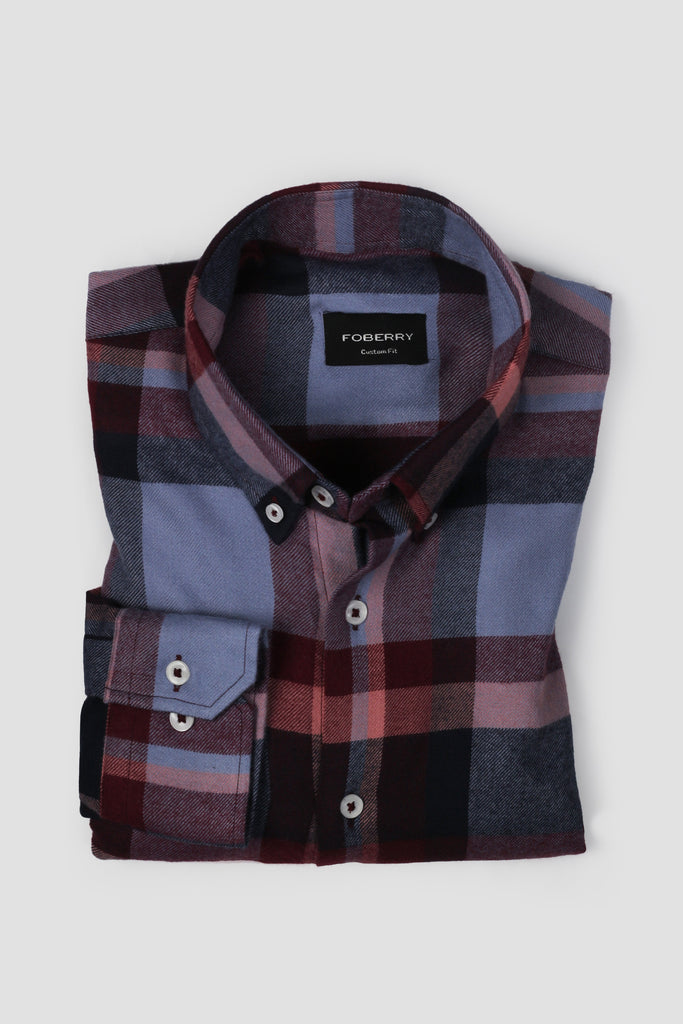 Burgundy Tartan Winter Flannel Shirt