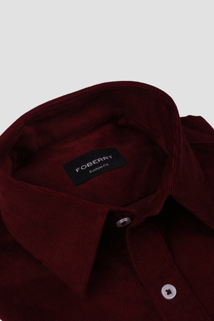 Burgundy Corduroy Shirt - Classic Straight Collar