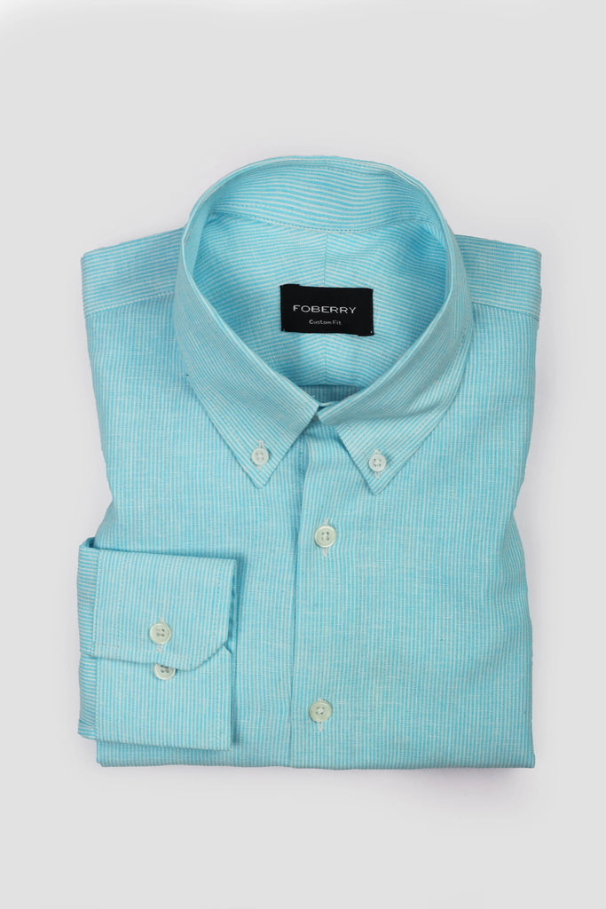 Aqua Pinstriped Irish Linen Shirt - Foberry