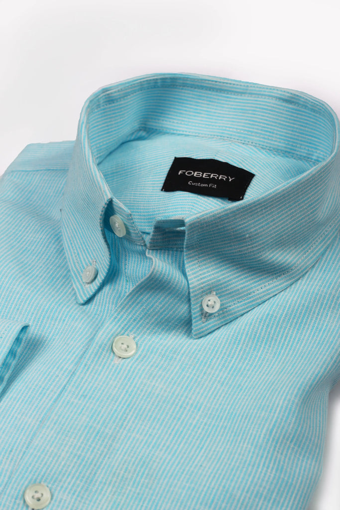 Aqua Pinstriped Irish Linen Shirt - Foberry