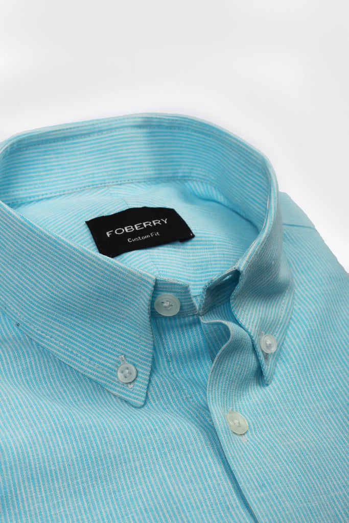 Aqua Pinstriped Irish Linen Shirt - Foberry