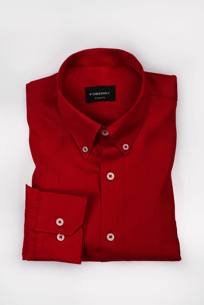 Bold Red Italian Linen Shirt - Foberry