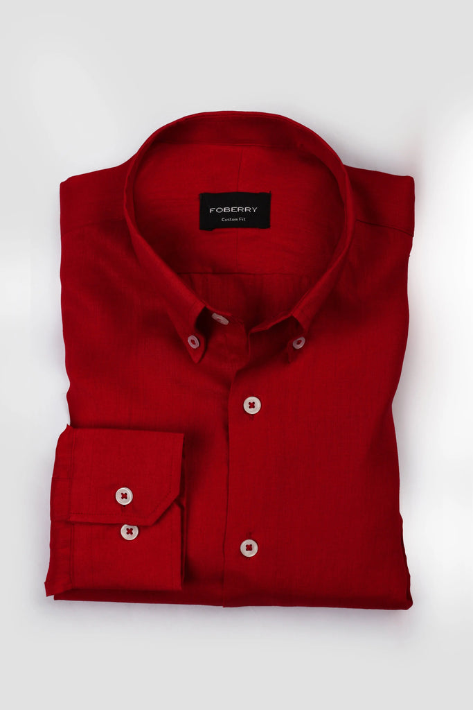 Bold Red Italian Linen Shirt - Foberry