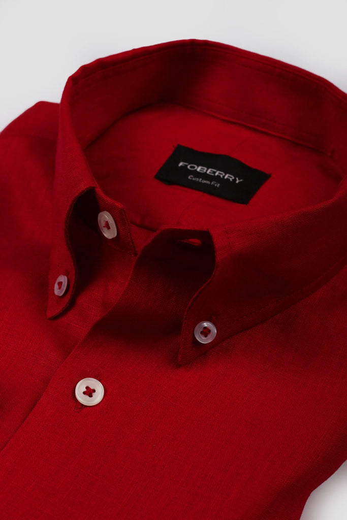 Bold Red Italian Linen Shirt - Foberry