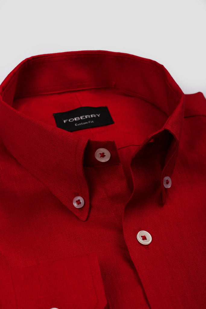 Bold Red Italian Linen Shirt - Foberry