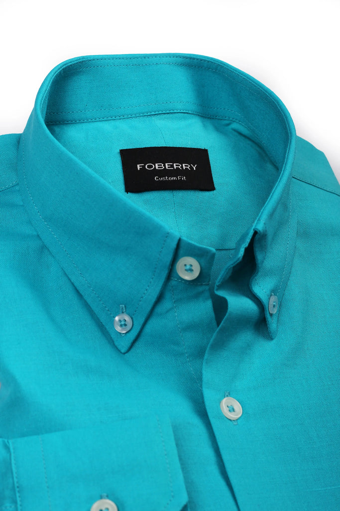 Turquoise Blue Italian Linen Shirt - Foberry