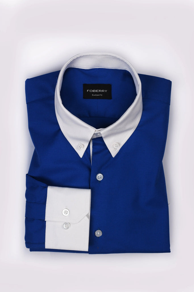 Royal Blue Oxford Shirt - Contrast Collar Foberry