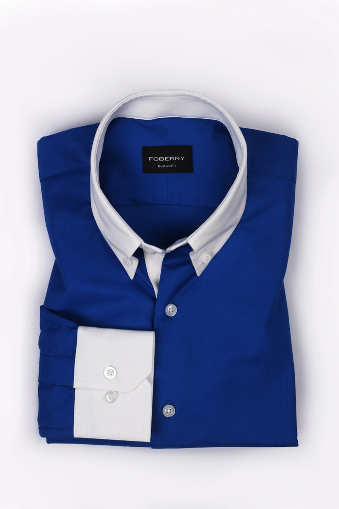 Royal Blue Oxford Shirt - Contrast Collar Foberry