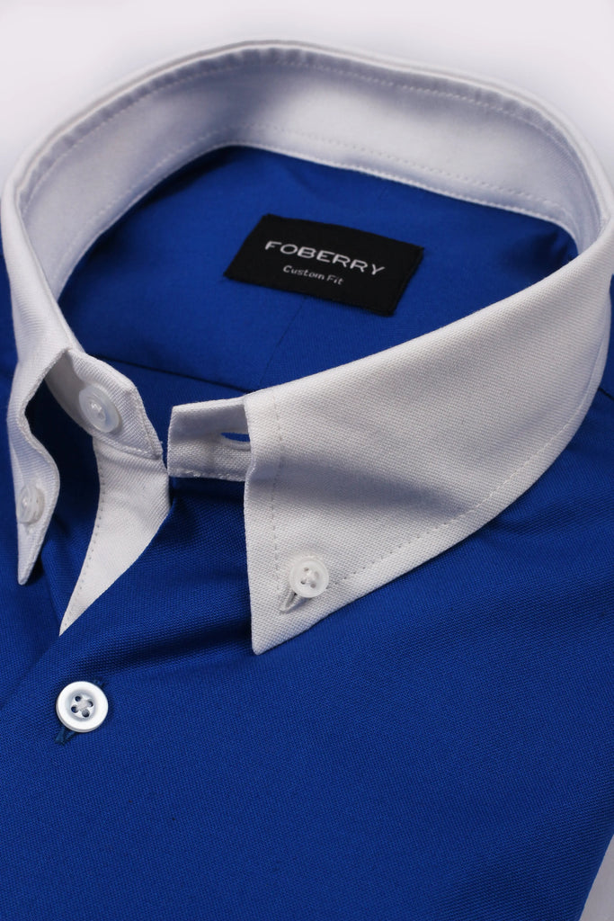 Royal Blue Oxford Shirt - Contrast Collar Foberry